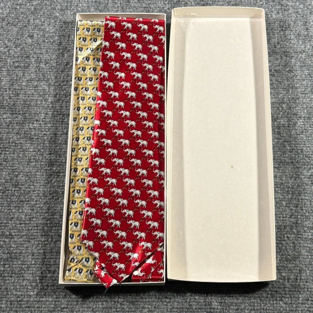 Emory Morsberger Republican Elephant Tie‎ Set Red Yellow GOP 2 Pack Boxed